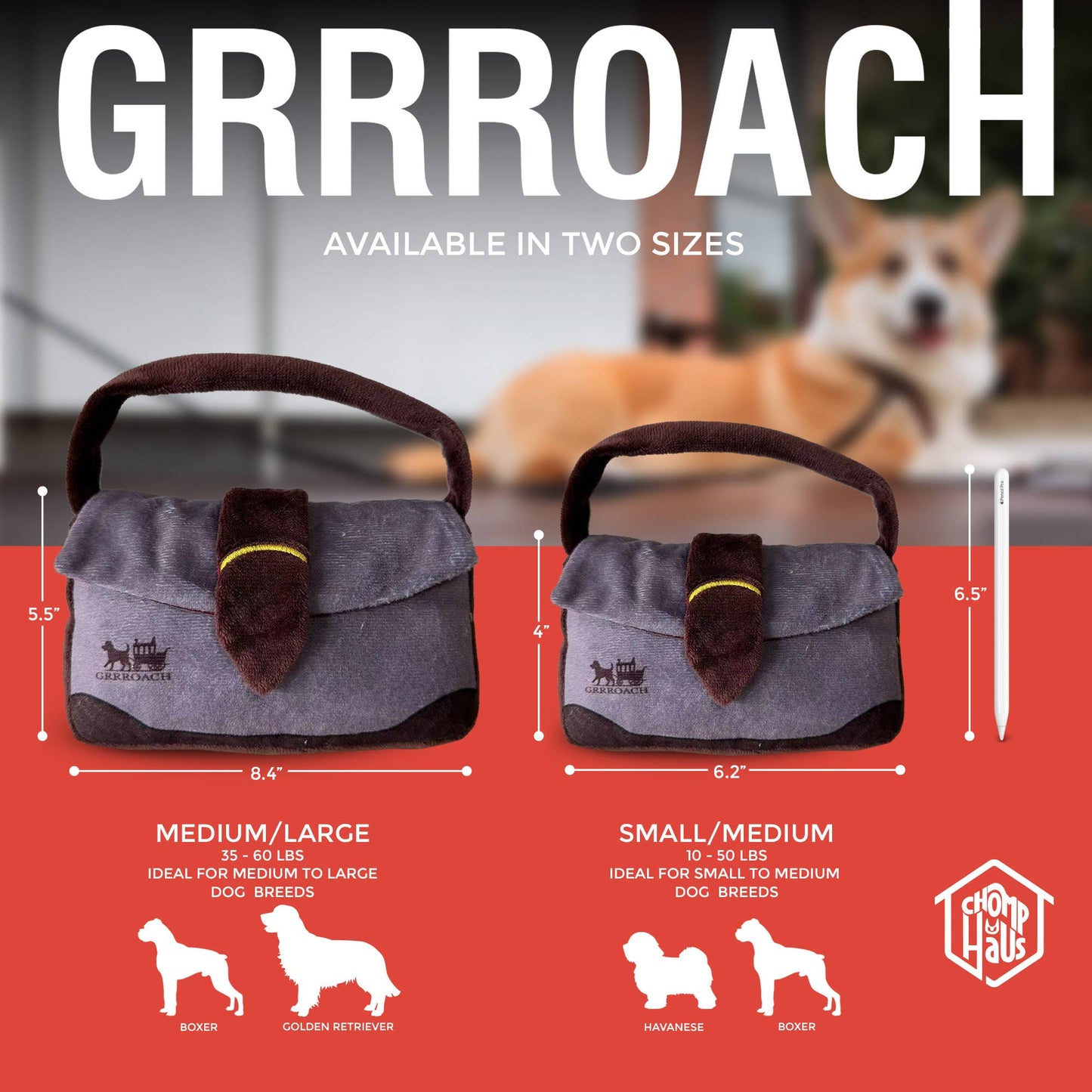 Chomp Haus - Grrroach Handbag – Plush Squeaky Designer Dog Toy