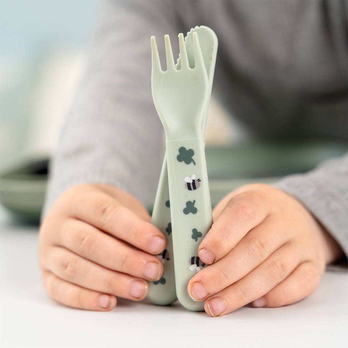Done By Deer Foodie Dinner Set with suction Tiny Farm Green