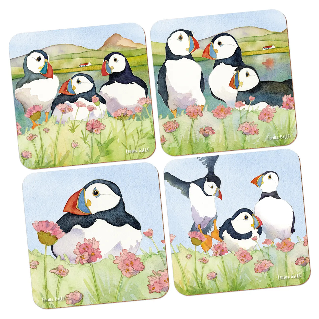 Emma Ball Sea Thrift Puffin Coasters Pack of 4