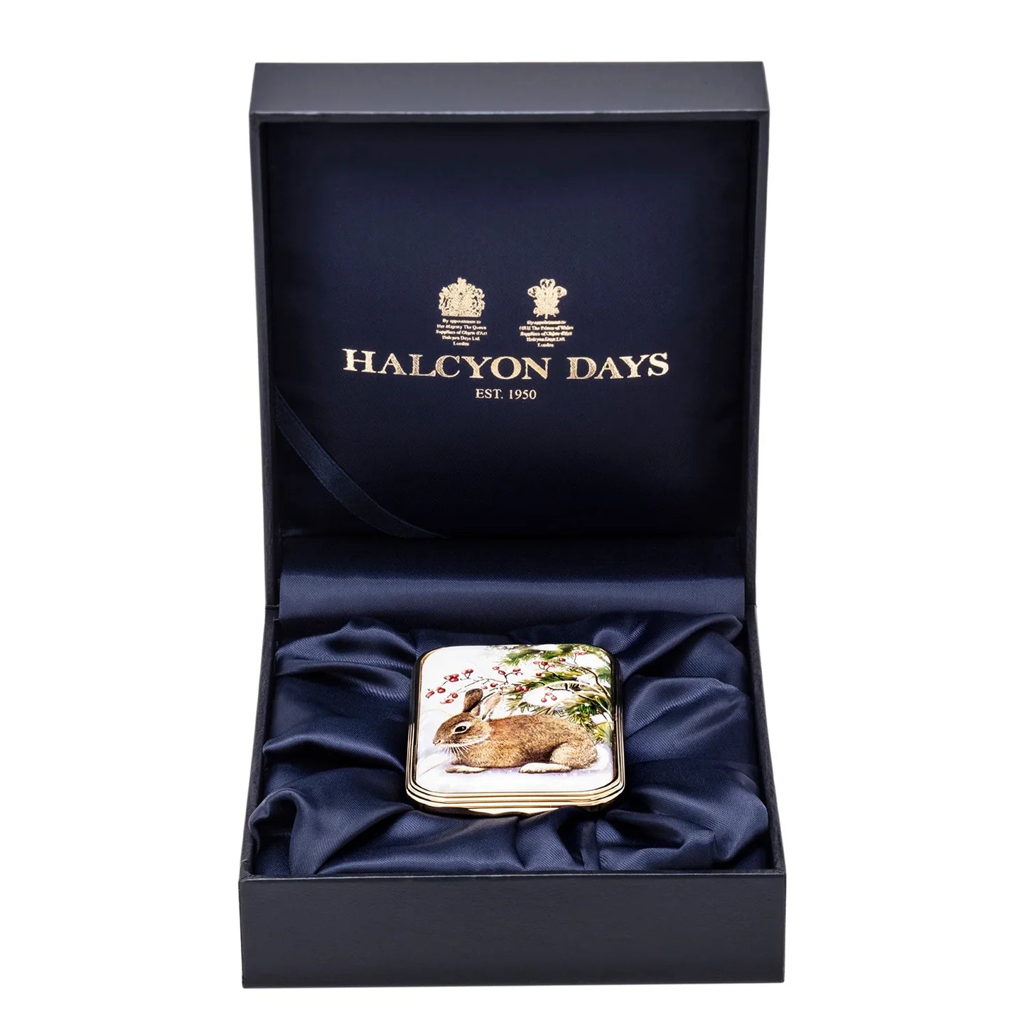 Halcyon Days Woodland Rabbit in the Snow Enamel Box