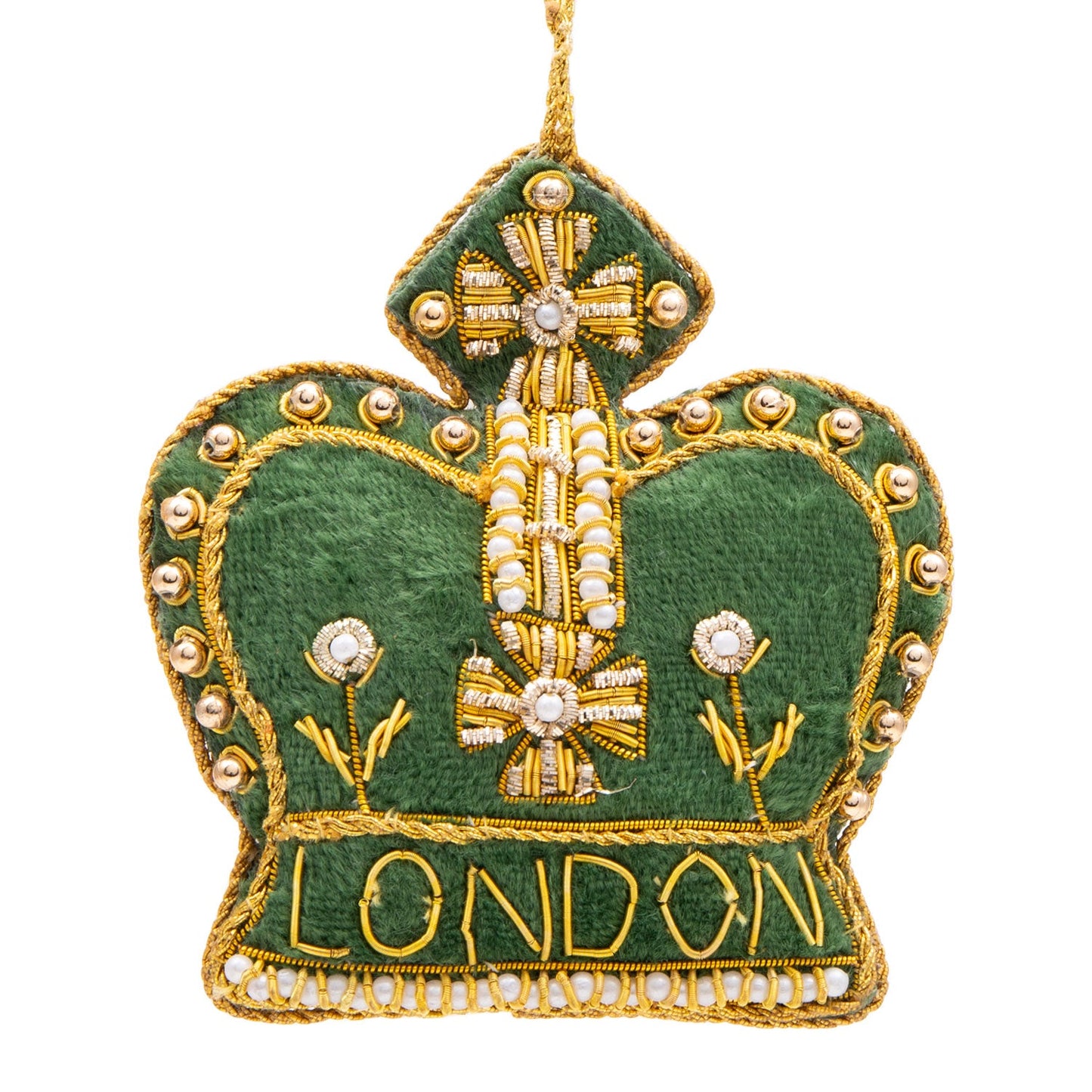 London Royal Crown Stitched Christmas Decoration - Green