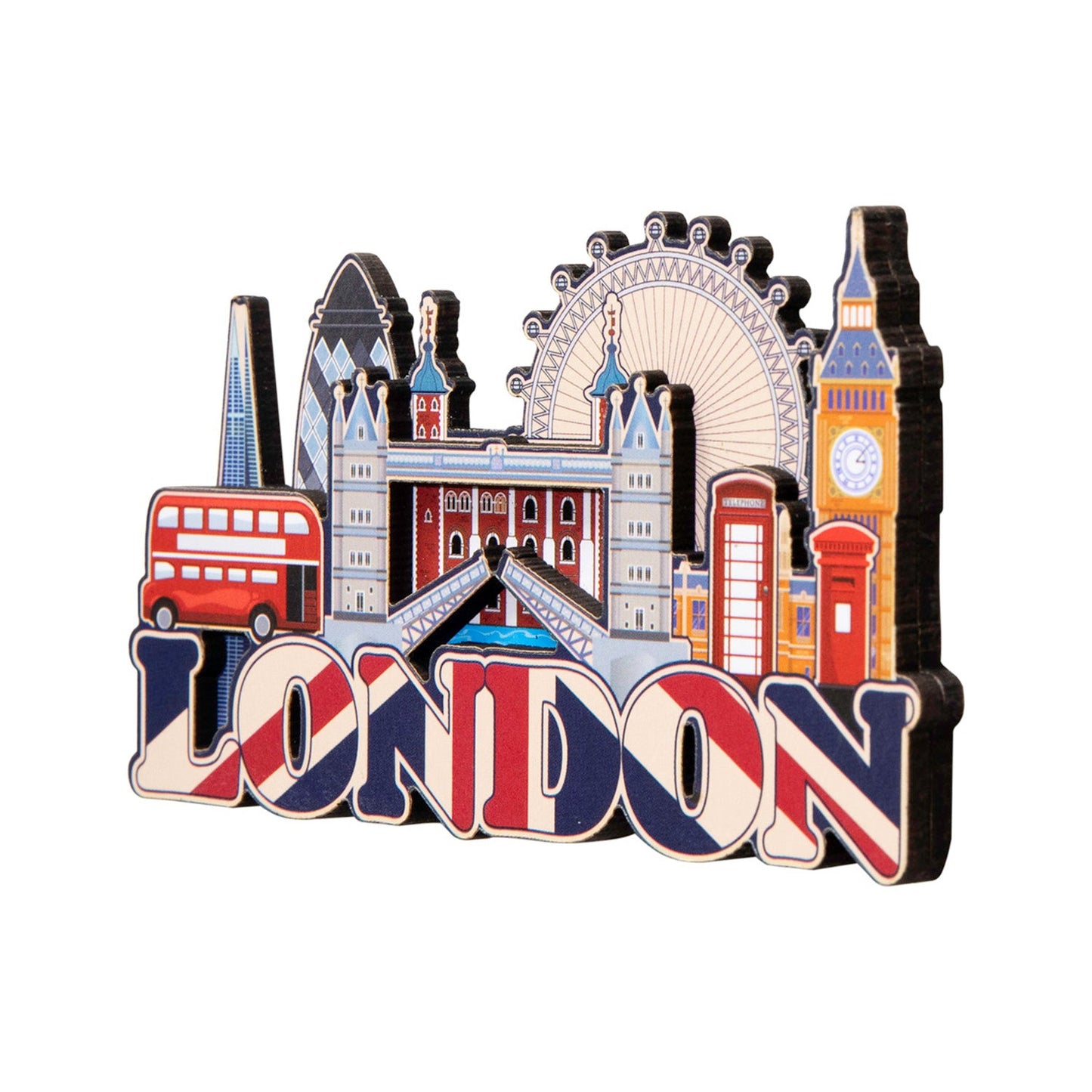 London Union Jack & Skyline Layered Wood Magnet