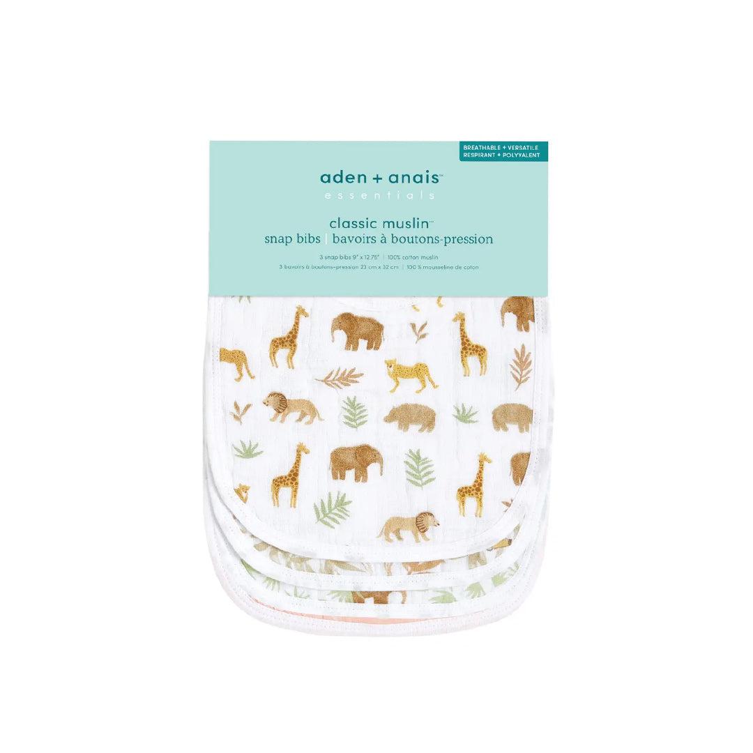 aden + anais Essentials Cotton Muslin Baby Snap Bibs - 3 Pack - Tanzania