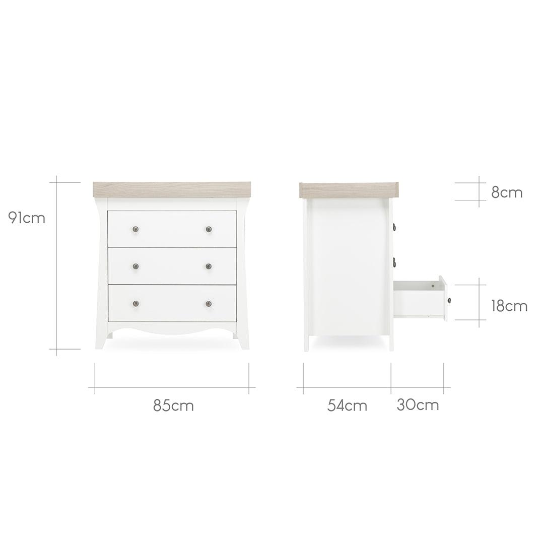 CuddleCo Clara 3-Drawer Dresser + Changer - White/Ash