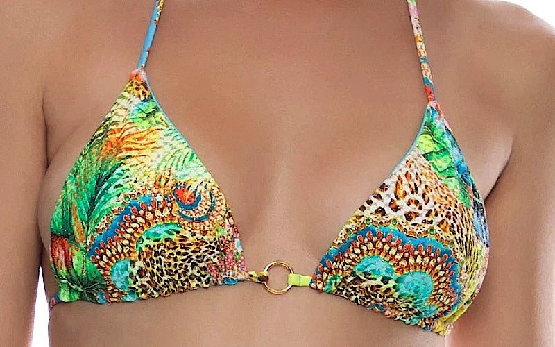Looped Triangle-Ring Seamless Ruched Back Tie Side Bikini