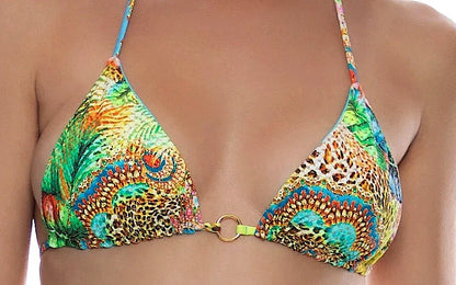Looped Triangle-Ring Seamless Ruched Back Tie Side Bikini