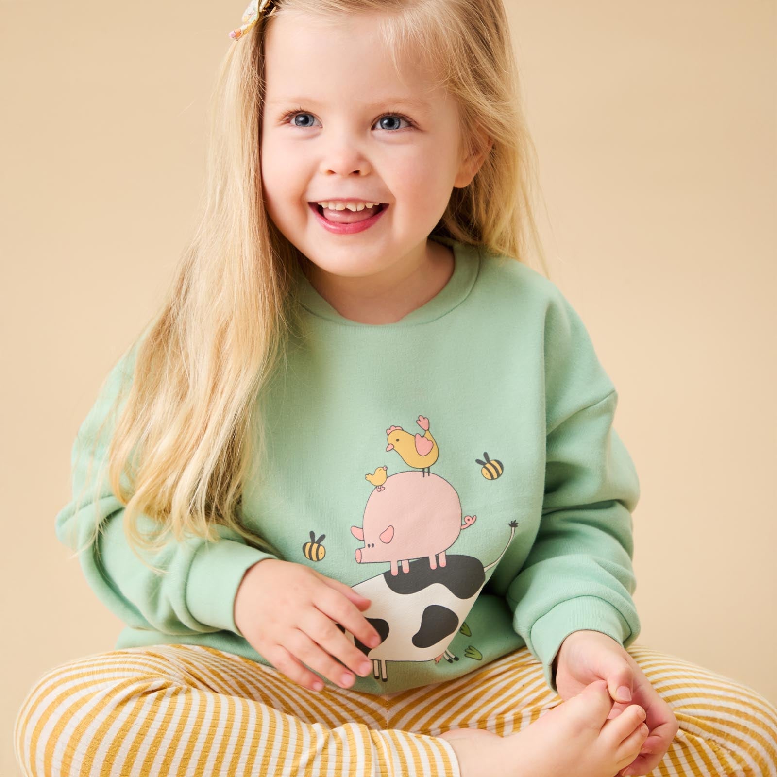 Farmyard Friends Sweatshirt & Stripe Ribbed Leggings Outfit