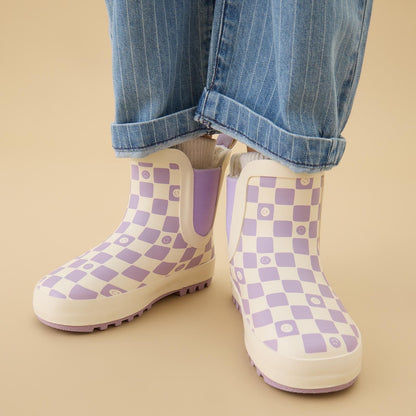 KIDLY by MORI Check Short Wellies - Lilac