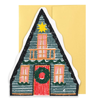 Blue Cottage Die Cut Card - Winter Cottage Collection