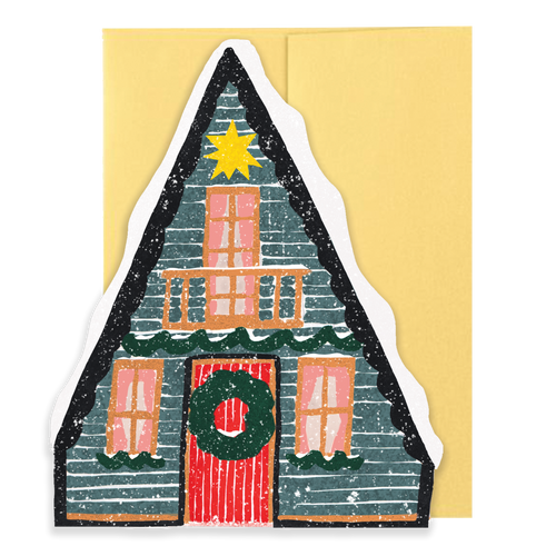 Blue Cottage Die Cut Card - Winter Cottage Collection