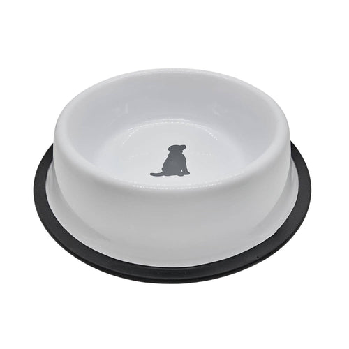 Jojo Modern Pets - Non-Skid Stainless Steel Dog Bowl White with Gray Dog Design