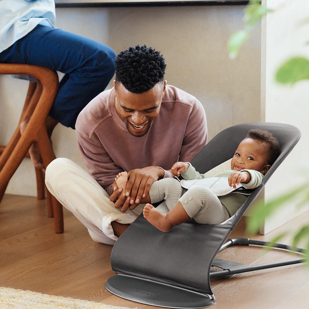BabyBjorn Balance Woven Baby Bouncer - Black Frame - Dark Grey/Grey