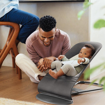 BabyBjorn Balance Woven Baby Bouncer - Black Frame - Dark Grey/Grey