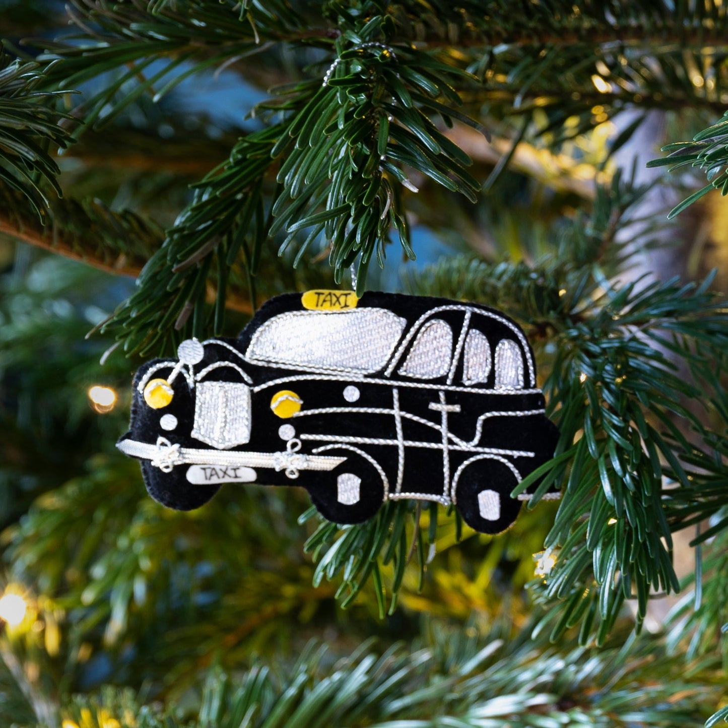 Black London Taxi Stitched Christmas Decoration
