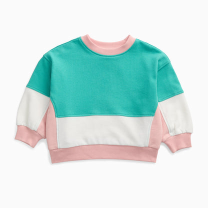 KIDLY by MORI Colourblock Sweatshirt - Green & Pink