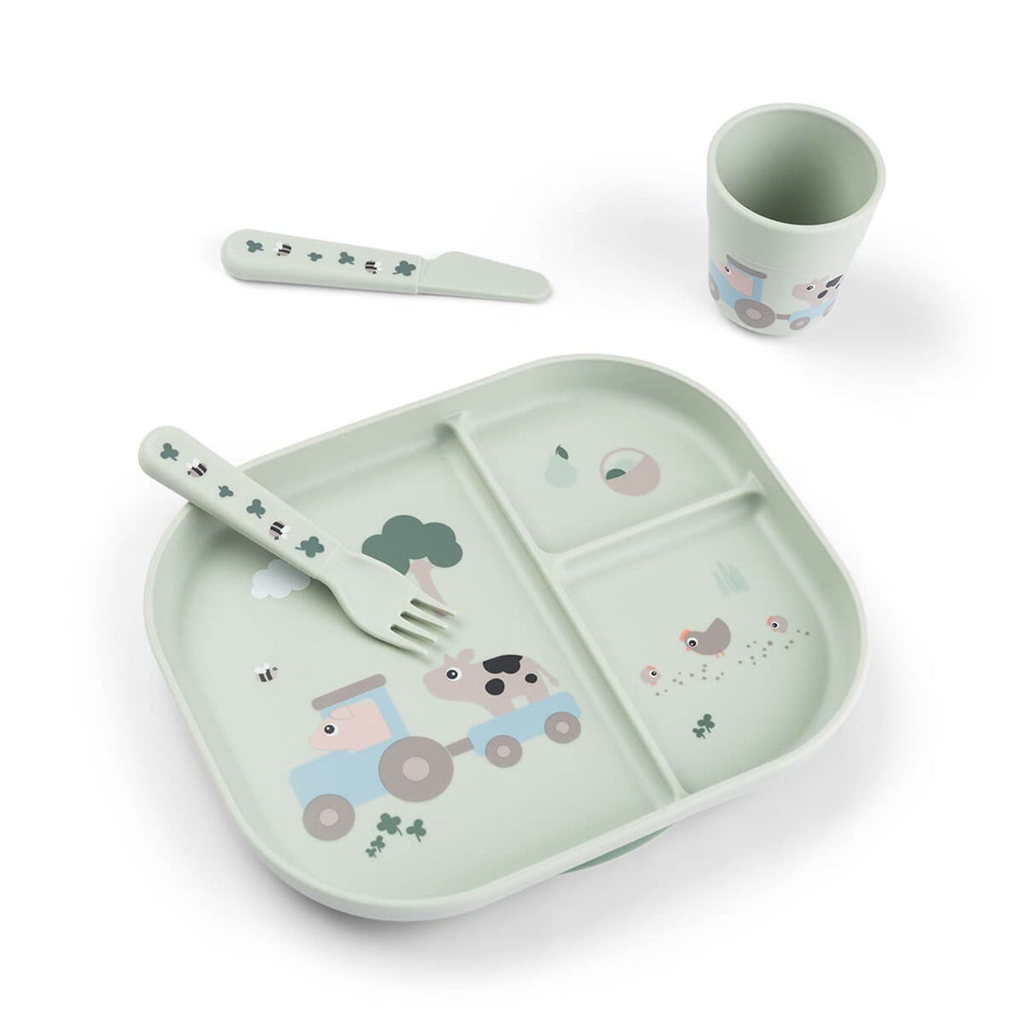 Done By Deer Foodie Dinner Set with suction Tiny Farm Green