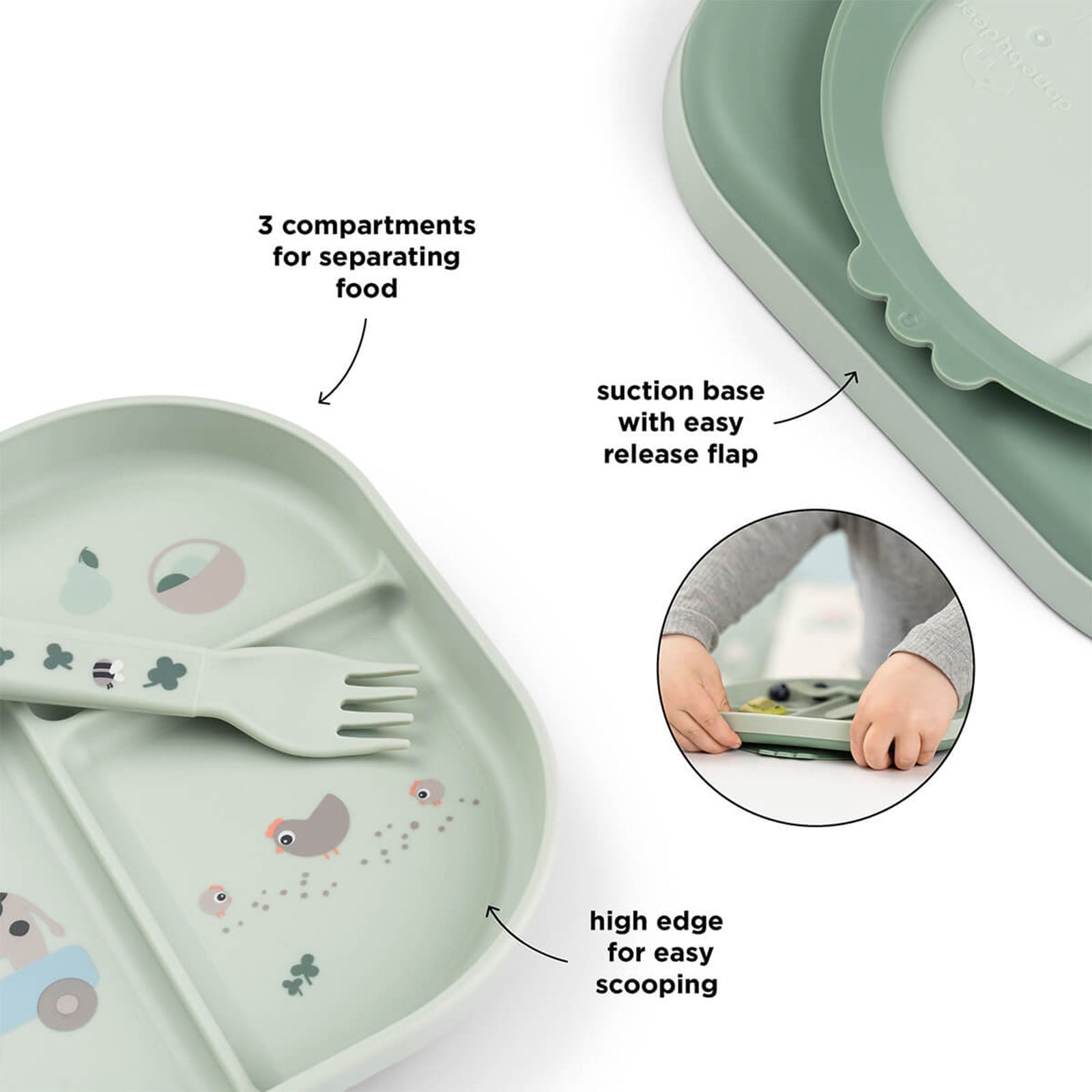 Done By Deer Foodie Dinner Set with suction Tiny Farm Green
