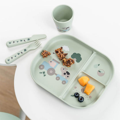 Done By Deer Foodie Dinner Set with suction Tiny Farm Green