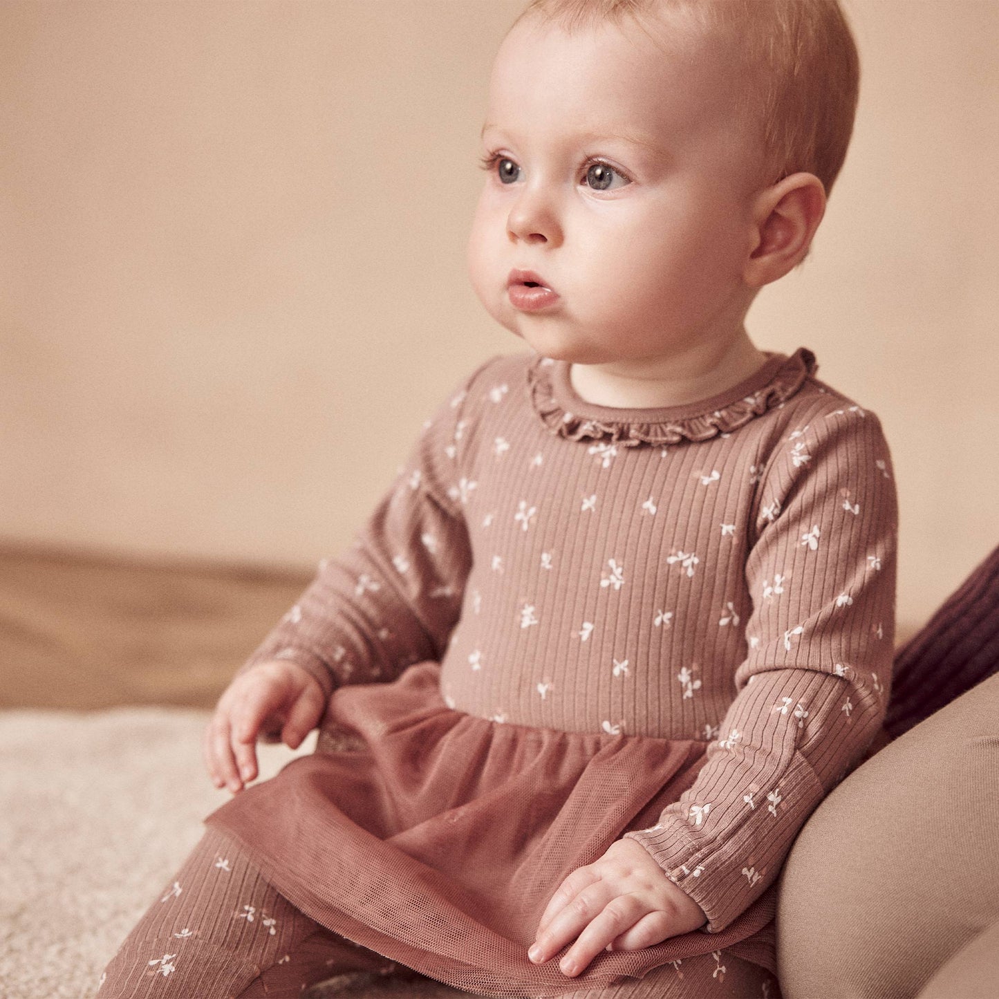 Floral Ribbed Tutu Long-Sleeve Bodysuit