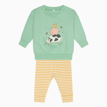Farmyard Friends Sweatshirt & Stripe Ribbed Leggings Outfit