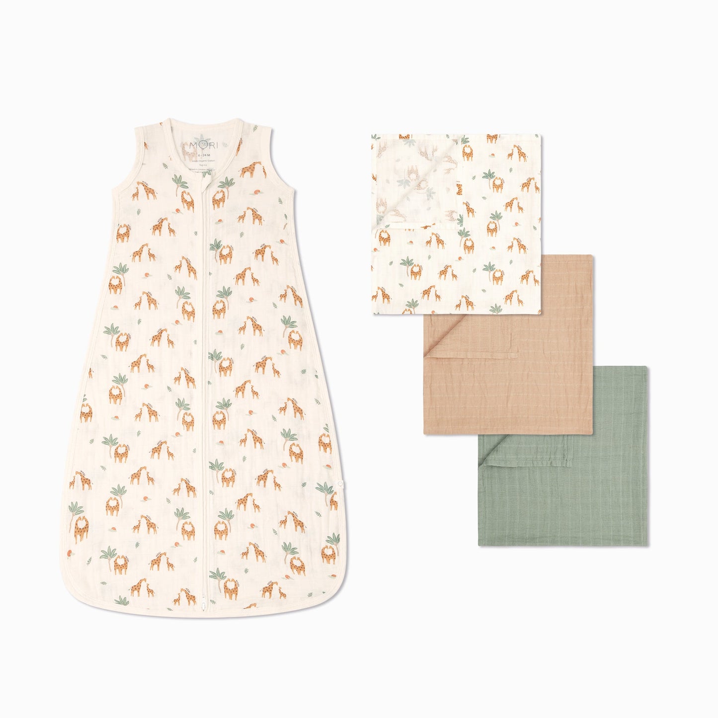 Giraffe Muslin Summer Sleeping Bag 0.5 TOG & 3 Pack Muslins Set