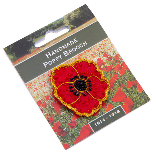 Handmade Poppy Brooch Pin - Stitched