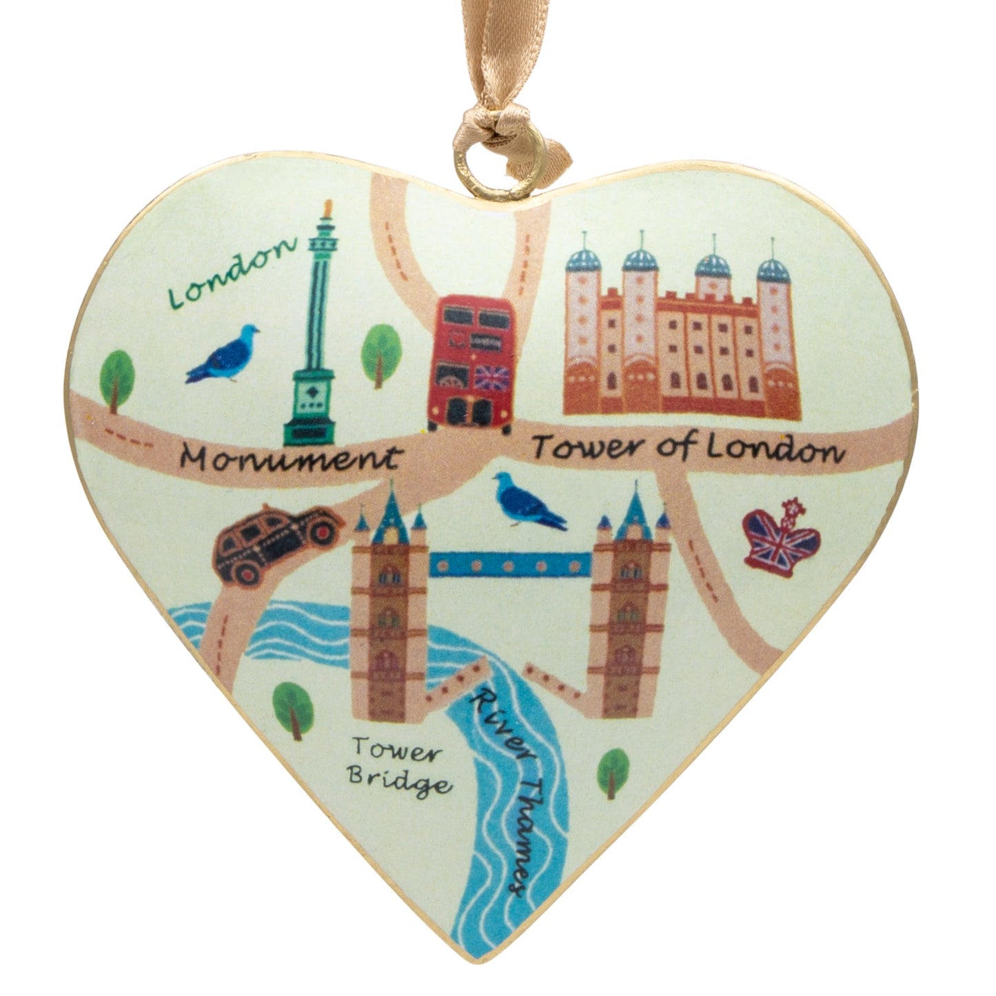 London Heart Shaped Metal Christmas Decoration - Tower Bridge