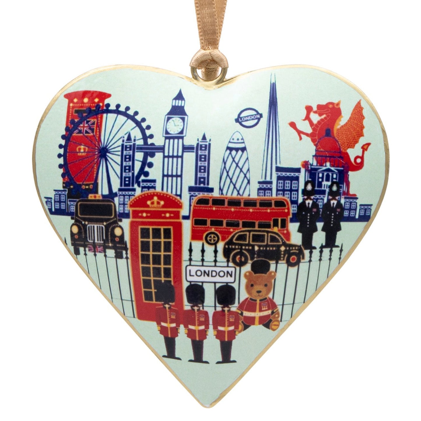 London Heart Shaped Metal Christmas Decoration - Dragon