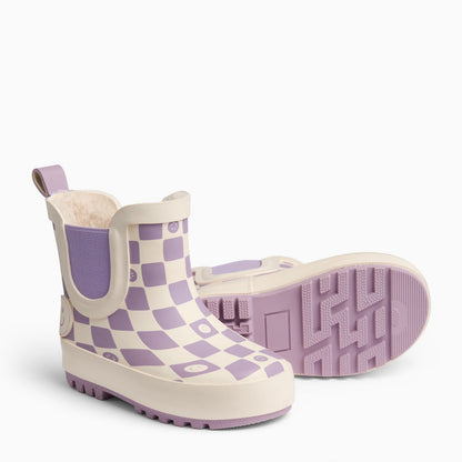 KIDLY by MORI Check Short Wellies - Lilac