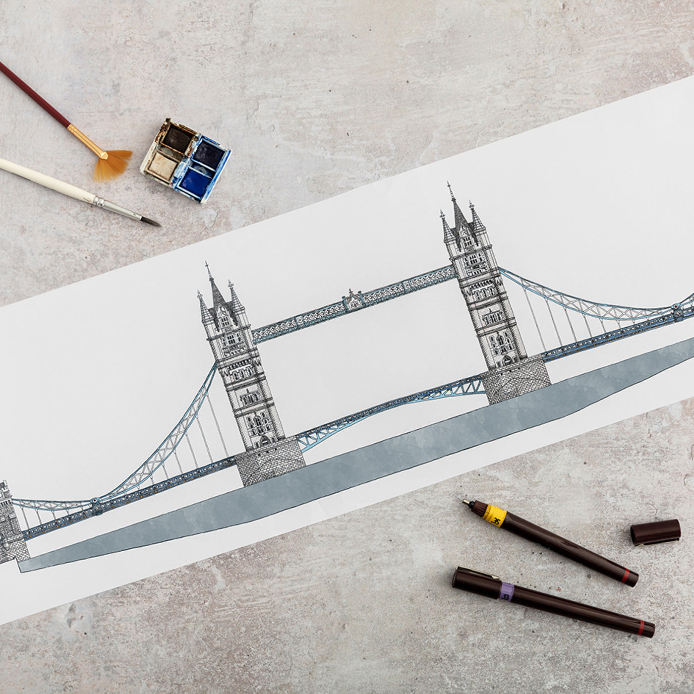 Katherine Jones Tower Bridge Print - Limited & Signed - 36 x 7.5 Inches - Rolled in Tube