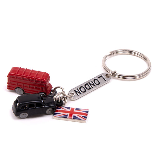 London Bus, Black Taxi and Union Jack Die Cast Keyring