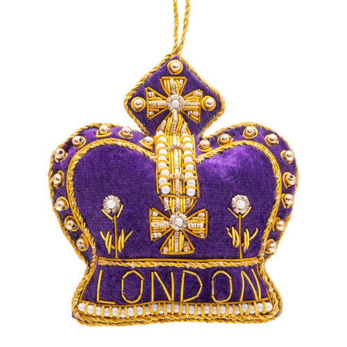 London Royal Crown Stitched Christmas Decoration - Purple