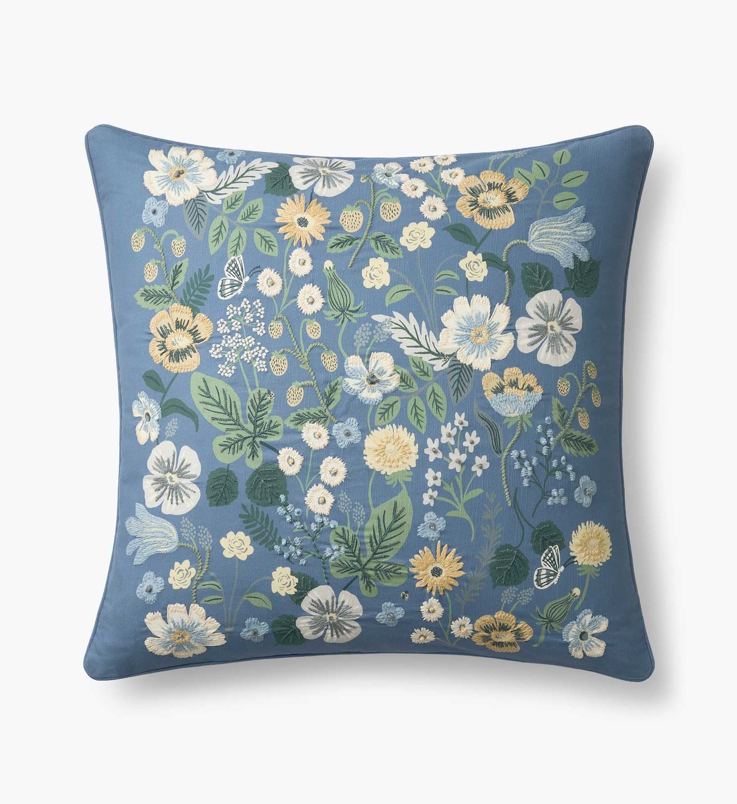 Embroidered Pillow Cover - Strawberry Fields Green