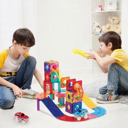 108 Piece 2-in-1 Magnetic Marble Run Set & Racing Track Set