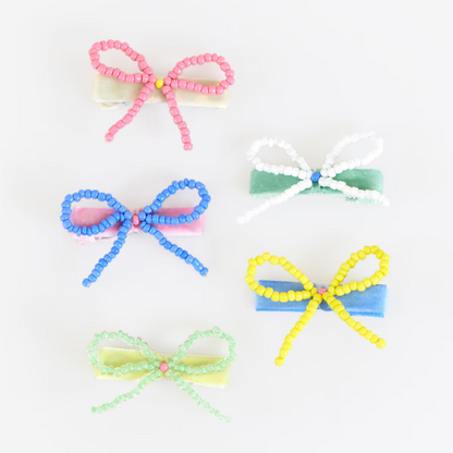 Beaded Bow Hair Clips (x5)