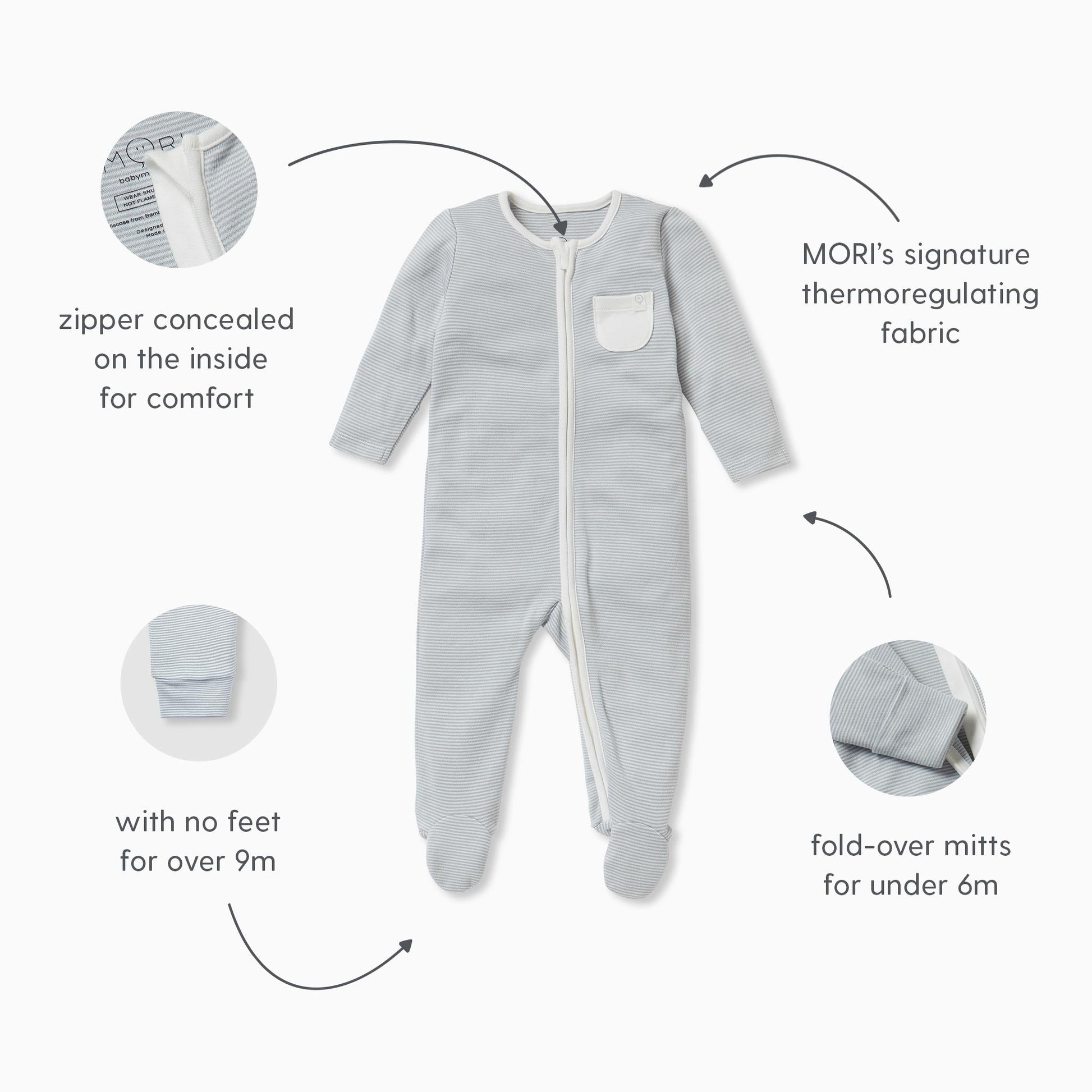 Khaki Cloud Zip-Up Sleepsuit 4 Pack