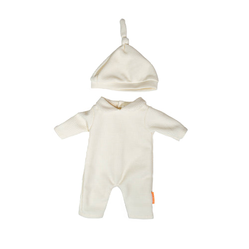beige pajamas with hat for dolls 15"