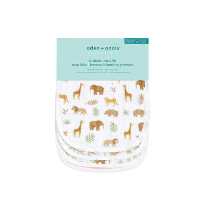 aden + anais Essentials Cotton Muslin Baby Snap Bibs - 3 Pack - Tanzania