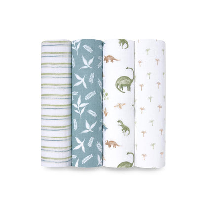 aden + anais Essentials Cotton Muslin Swaddle Blanket - 4 Pack - Dino Jungle