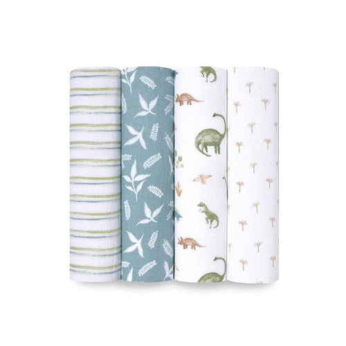 aden + anais Essentials Cotton Muslin Swaddle Blanket - 4 Pack - Dino Jungle