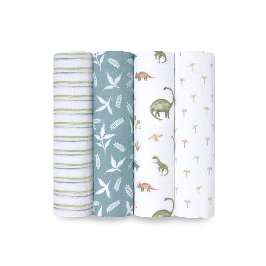 aden + anais Essentials Cotton Muslin Swaddle Blanket - 4 Pack - Dino Jungle