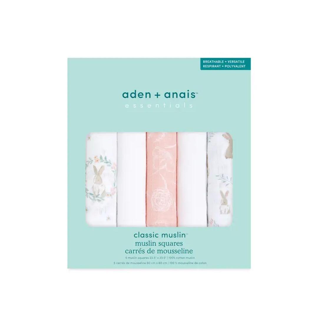 aden + anais Essentials Cotton Muslin Squares - 5 Pack - Blushing Bunnies