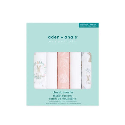 aden + anais Essentials Cotton Muslin Squares - 5 Pack - Blushing Bunnies
