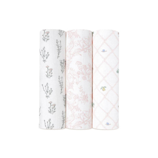 aden + anais Boutique Cotton Silky Soft Swaddles - 3 Pack - French Floral