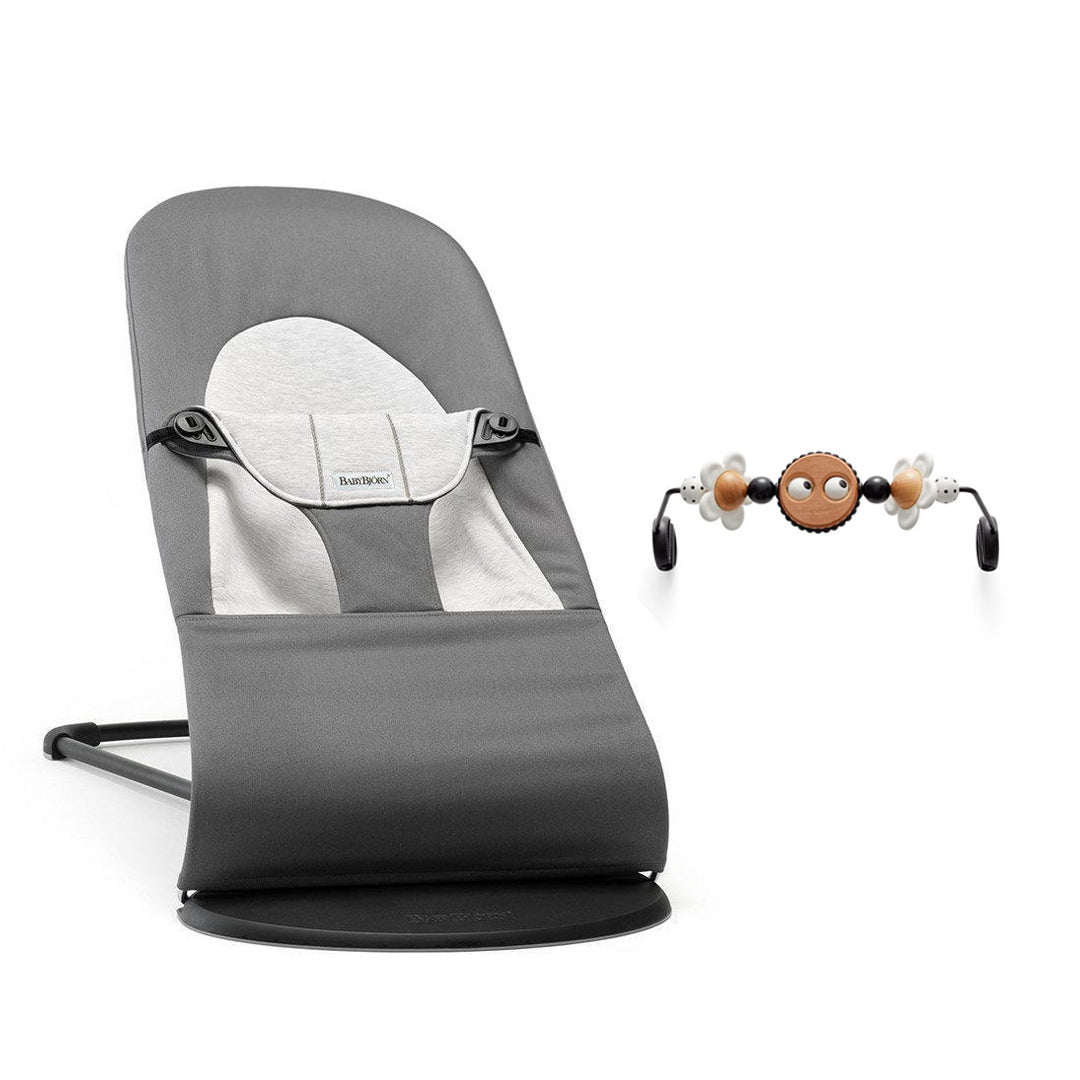 BabyBjorn Balance Woven Baby Bouncer - Black Frame - Dark Grey/Grey