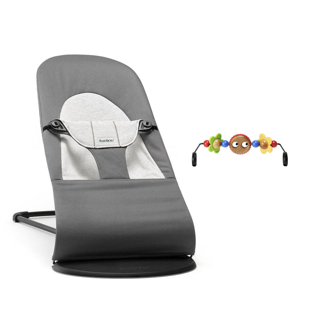 BabyBjorn Balance Woven Baby Bouncer - Black Frame - Dark Grey/Grey