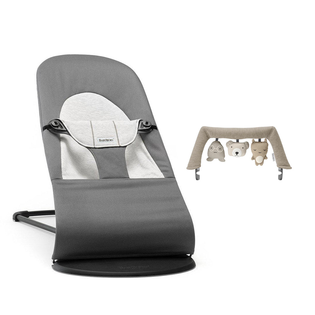 BabyBjorn Balance Woven Baby Bouncer - Black Frame - Dark Grey/Grey