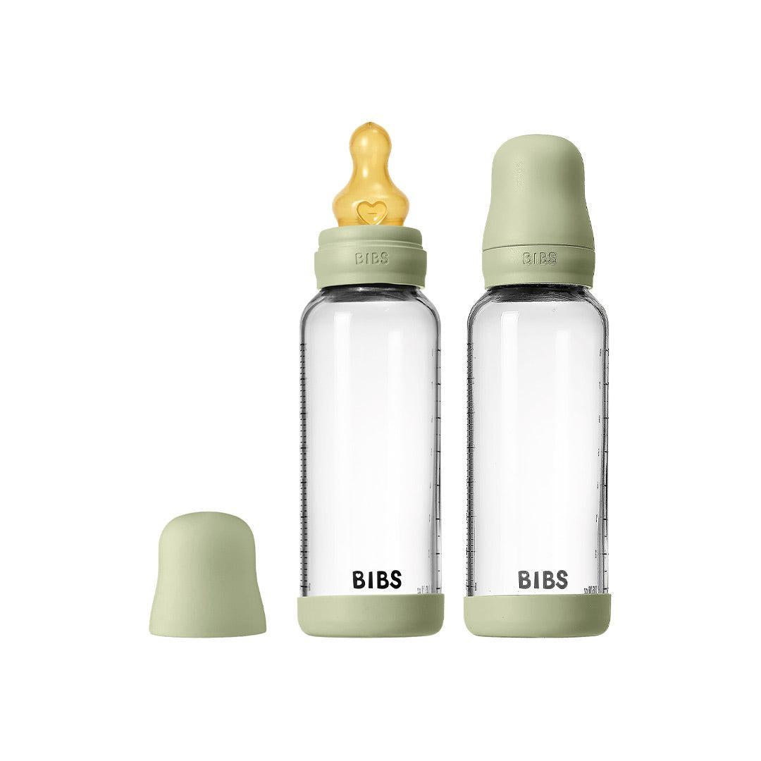 BIBS 2 Pack Medium Flow Glass Baby Bottle Round Latex - 240ml - Sage