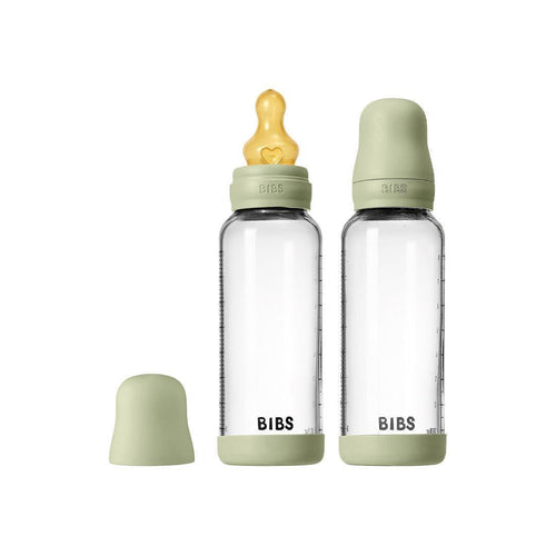 BIBS 2 Pack Medium Flow Glass Baby Bottle Round Latex - 240ml - Sage