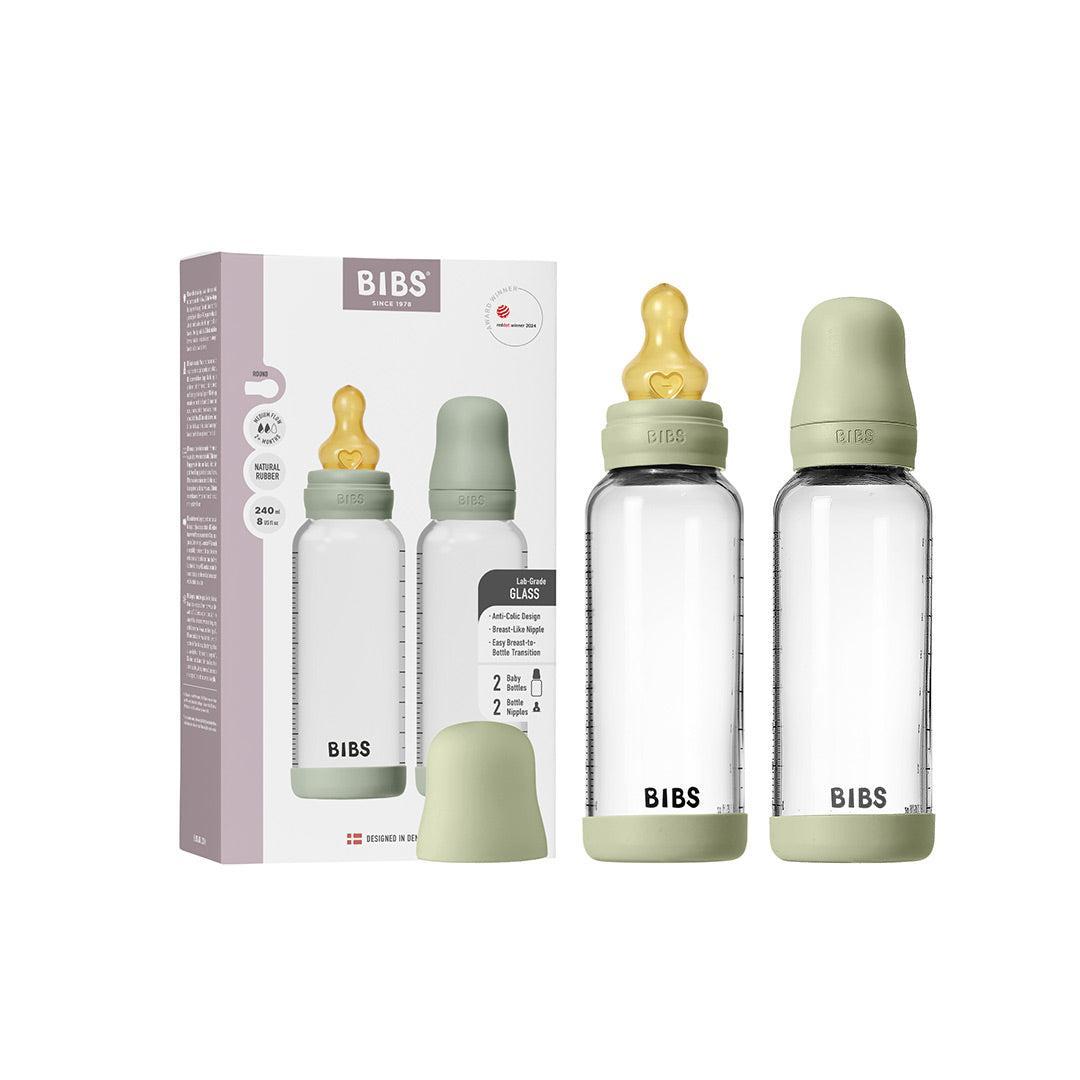BIBS 2 Pack Medium Flow Glass Baby Bottle Round Latex - 240ml - Sage